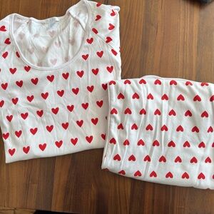 LAKE Pajamas Pima Short Long Set Red Heart - Size MEDIUM Short Sleeve Long Pant